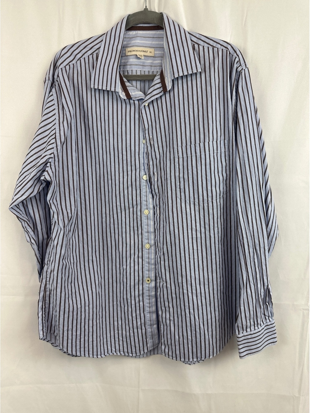Pronto Uomo XL Blue and Black Striped Cotton Button-Up Shirt